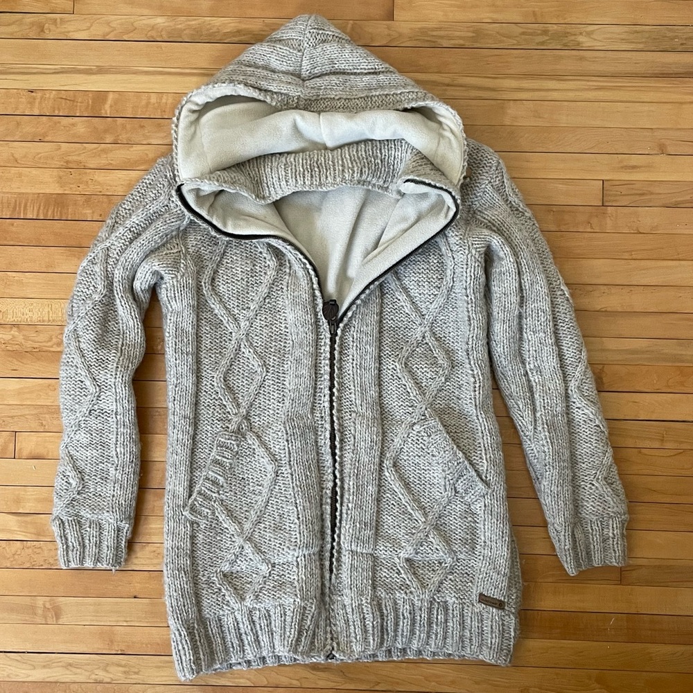 Fleece Lined Hooded Sweater - cozy chunky wool cardigan